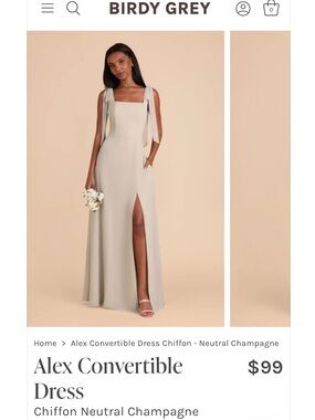 Chiffon Tie-Shoulder Maxi Birdy Grey Bridesmaid Dress in Champagne